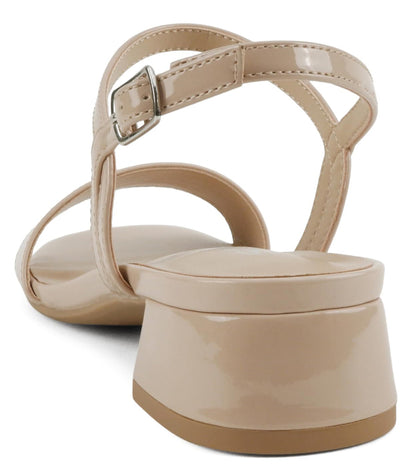 Soda EPISODE-S Beige Patent Women Ankle Strap Sandals Low Block Heel Single Band Dress Sandals
