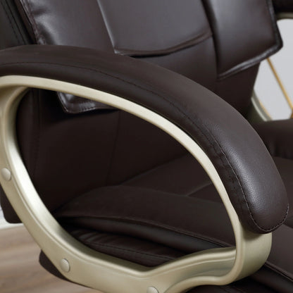 Silla de Oficina con Respaldo Alto, Sillón Giratorio de Cuero Sintético con Altura Ajustable, Marrón
