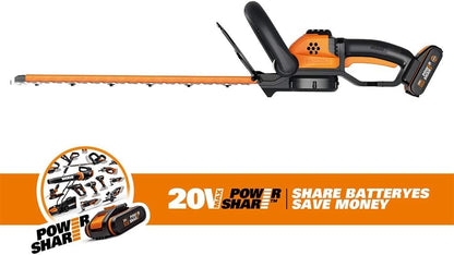 Worx 18V (20V MAX) Cortasetos Telescópica Alimentada por Batería PowerShare 2Ah WG252E, Cizalla Eléctrica, Tijeras Alimentadas por Batería con Hoja de Diamante Cortada con Láser