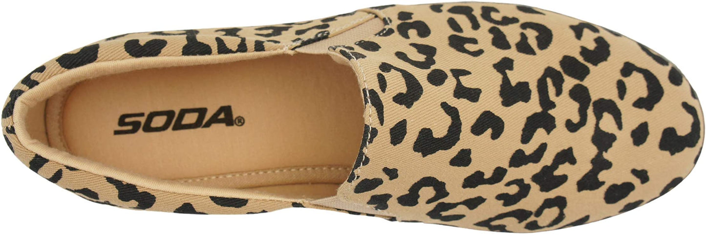 Soda HIKE-G Bob Cat Women Slip-On Loafers Casual Sneakers Flat Shoes Memory Foam Insoles Cheetah Print Comfort Footwear