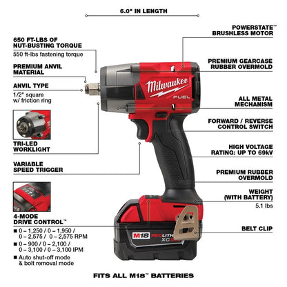 2025 Kit combinado M18 FUEL 18V con 7 herramientas y batería de 5,0 Ah de ion de litio sin escobillas