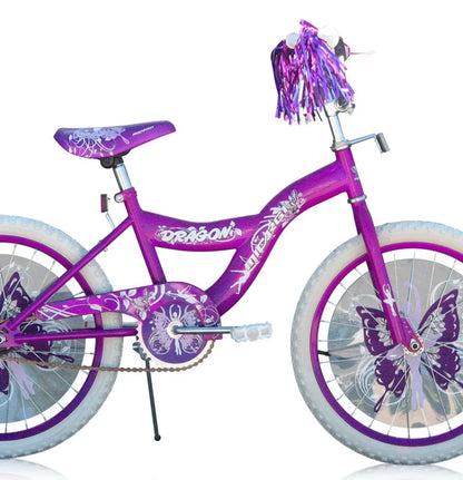 Bicicleta BMX PlayWorld de 20" con cuadro tipo S, freno de contrapedal, biela de una pieza, llantas moradas, neumáticos blancos, para niños (morada)