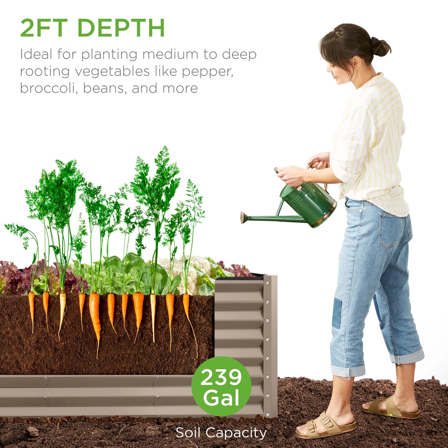 Cajón para verduras de metal Best Choice Products – 240 x 60 x 60 cm, color topo