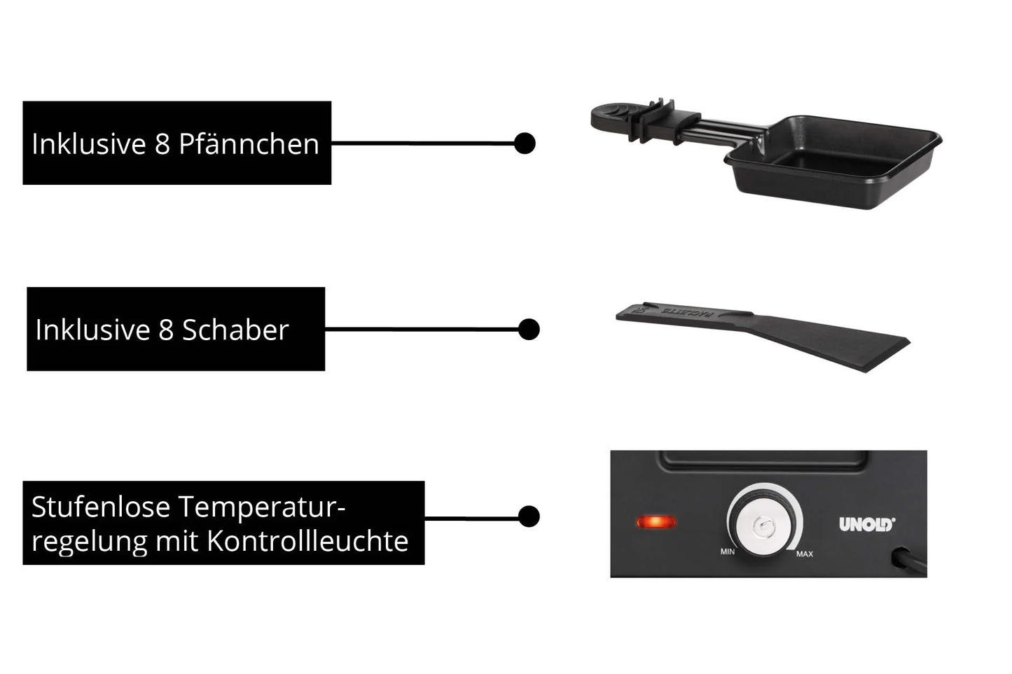 2025 Raclette Delice Basic – Parrilla de mesa para 8 personas con placa antiadherente y sartenes, termostato ajustable continuamente