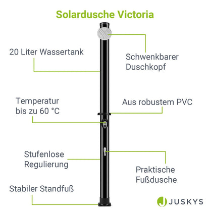 2025 Ducha Solar de Jardín Victoria 20 L Negra con Rociador Lluvia, Regulador de Temperatura y Ducha para Pies