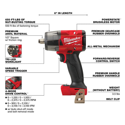 2025 Milwaukee 3697-27 Set Completo M18 Fuel con 7 Herramientas