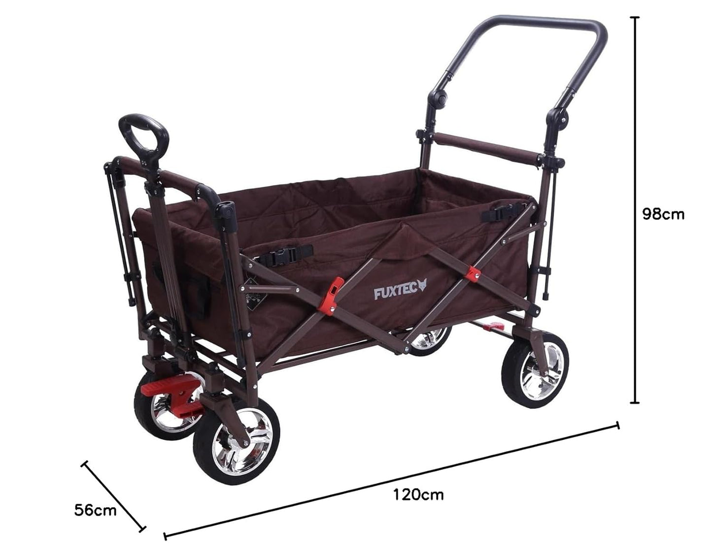 Bollerwagen FUXTEC FX-CT700, Carro Plegable Gris para el Transporte de niños, Ciudad, Campo, Playa o montaña - con Capota Anti-UV, asa de Empuje, Freno de Mano Delantero y Trasero, El Original
