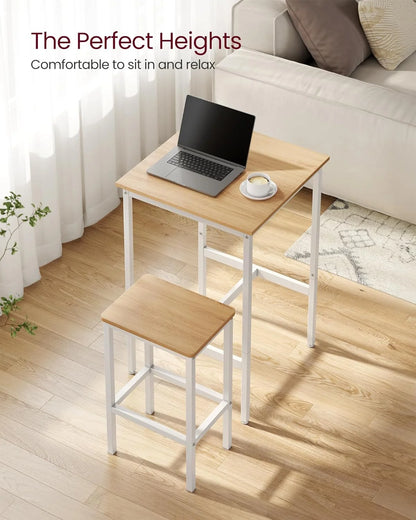 Conjunto de bar con mesa cuadrada y 2 taburetes, set de comedor para 2 personas, ahorro de espacio para cocina, rincón de desayuno, salón, sala de fiestas, en roble dorado y blanco nube