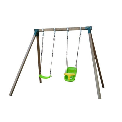 Columpio Doble De Madera Cuadrada Masgames Karai Junior Xl + Asiento Bebé
