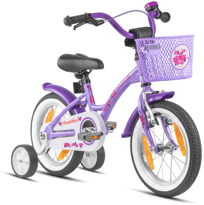 2025 Bicicleta Infantil de 14 Pulgadas con Ruedas de Apoyo, Violeta y Blanco, desde 3-4 Años
