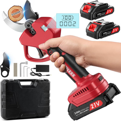 Electric Pruning Shears 50 mm, with Display, 2 Batteries 2000 mAh, Continued 4-8 Hours, Cutting Diameter is Adjustable in Two Gears (35/50 mm), Suitable for Orchards, Gardens and Farms