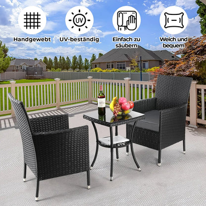 2025 Conjunto de muebles de jardín de ratán de 3 piezas – Elegante conjunto de asientos para balcón, terraza y jardín