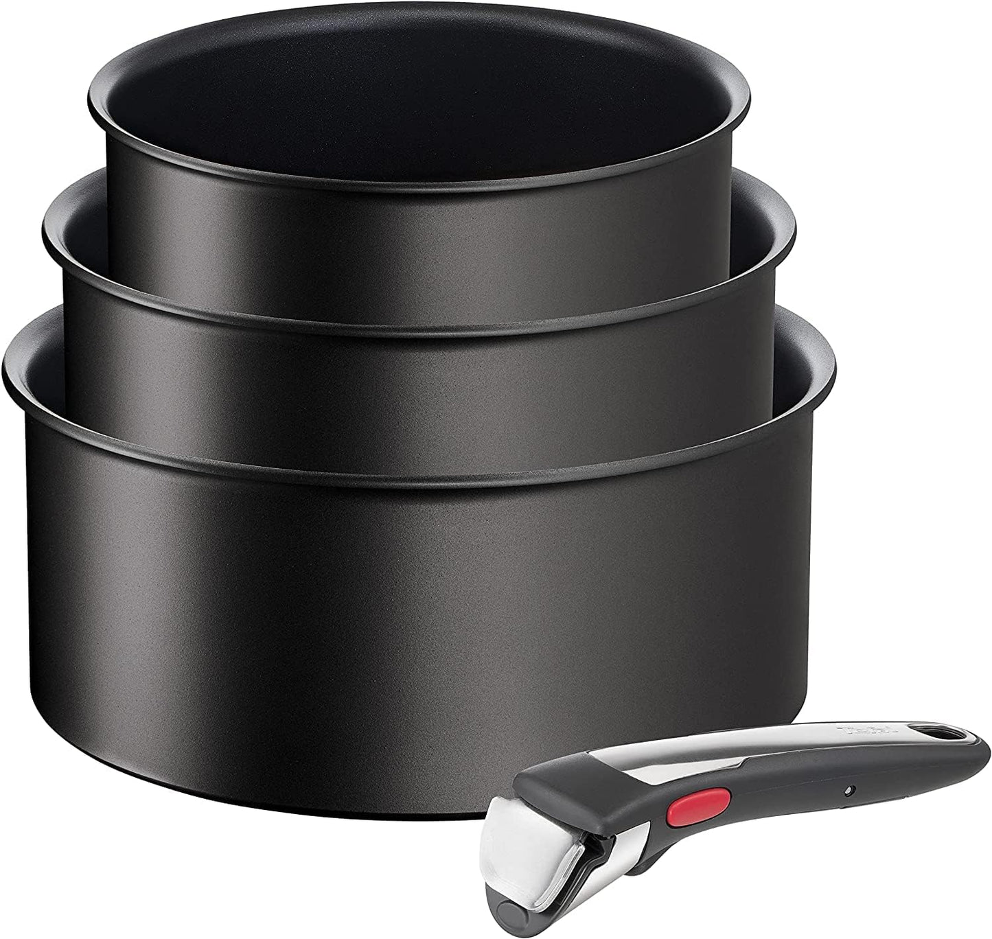 Tefal Ingenio Unlimited On - Juego de 3 Cazos 16/18/20 cm + Mango extraíble | Apto inducción, antiadherentes, revestimiento titanio, Thermo-signal, sin PFOA, apto lavavajillas y horno