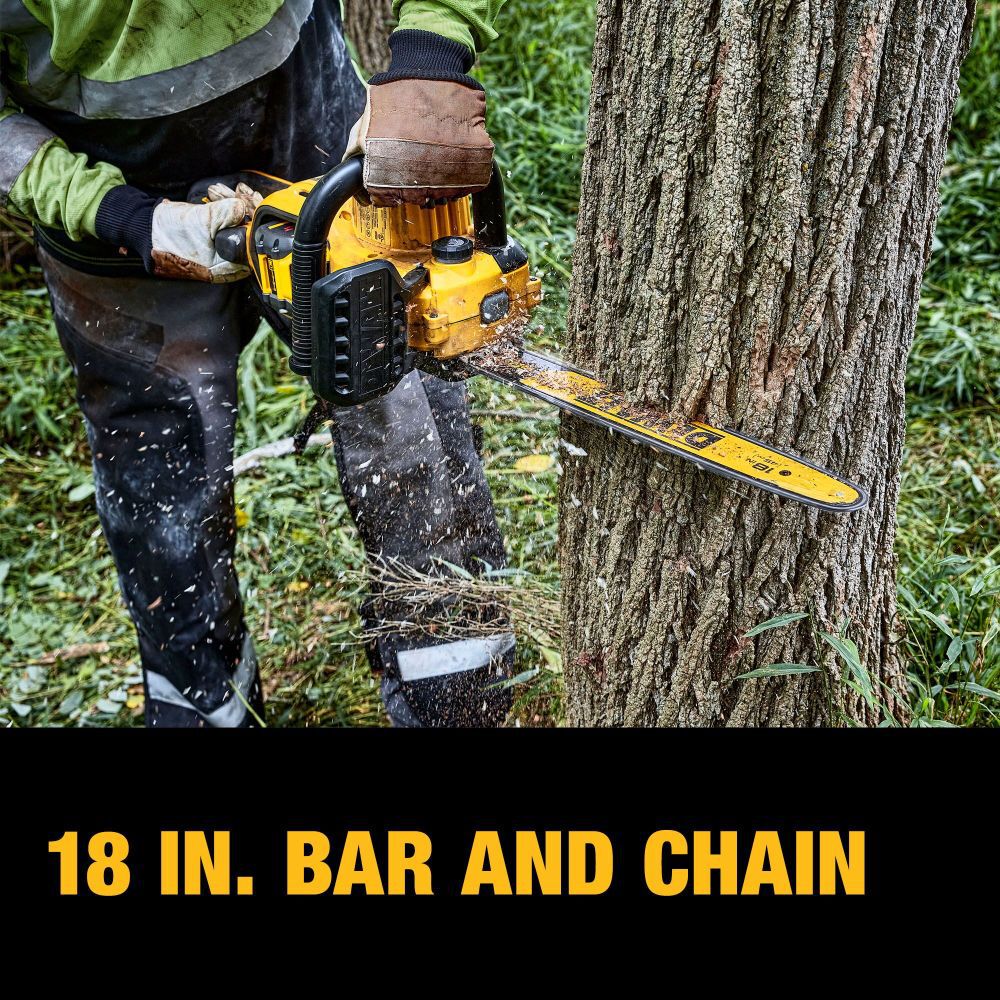 Motosierra inalámbrica DEWALT 60V MAX, barra de 18", motor sin escobillas, batería incluida