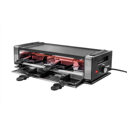 2025 Raclette Delice Basic – Parrilla de mesa para 8 personas con placa antiadherente y sartenes, termostato ajustable continuamente