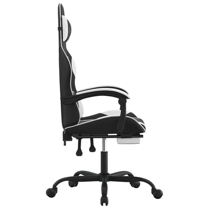 2025 Silla gaming giratoria reposapiés cuero sintético negro blanco V8635