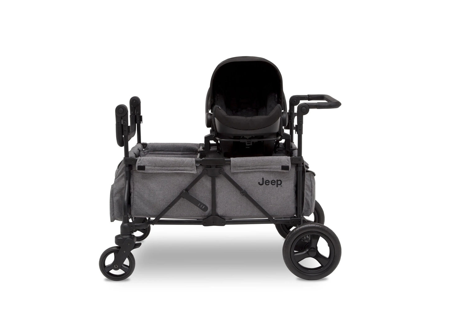 2025 Jeep Wrangler Stroller Wagon de Delta Children – 3 Modos: Portabebés, Cochecito y Carrito, Suspensión, Capota UV, Compatible con Sillas de Auto, Almacenamiento Múltiple, Manillares Ajustables