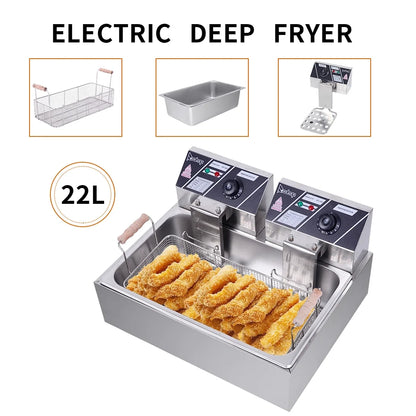 Freidora eléctrica ZOKOP de gran capacidad de 12,7 cuartos, tanque de acero inoxidable de una sola pieza con cesta, color plateado