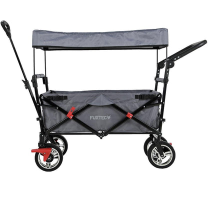 Bollerwagen FUXTEC FX-CT700, Carro Plegable Gris para el Transporte de niños, Ciudad, Campo, Playa o montaña - con Capota Anti-UV, asa de Empuje, Freno de Mano Delantero y Trasero, El Original