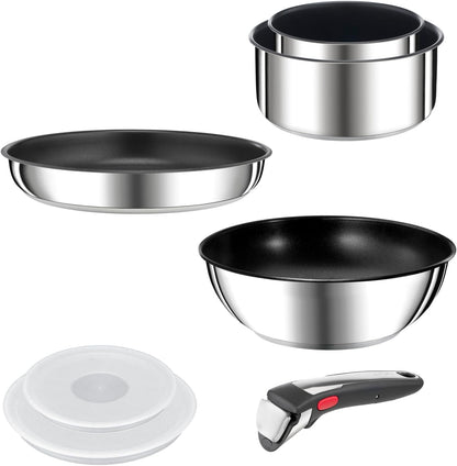 Tefal Ingenio Preference On Set of 2 Frying Pans 24/28 cm + 2 Saucepans 16/20 cm + 24 cm Pot + 26 cm Wok + 2 Removable Handles + 5 Accessories | Induction Safe, Non-Stick, PFOA Free
