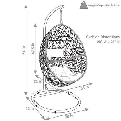 2025 Silla Colgante Sunnydaze Caroline en Forma de Huevo con Estructura de Acero y Cojín