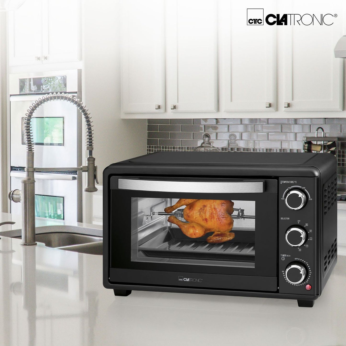 Horno Convección Sobremesa, 25l,  Asador Giratorio Pollos, Grill,  6 Programas, Temporizador 60 M Negro 1500w Clatronic Mbg 3727
