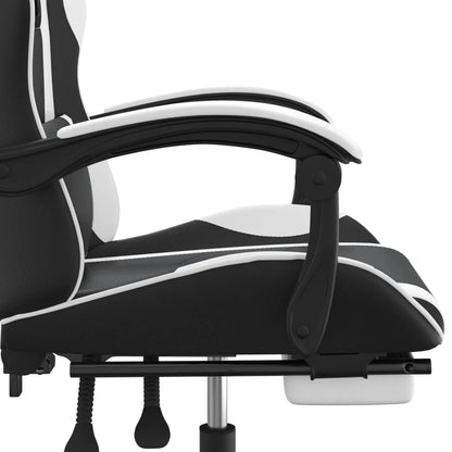 2025 Silla gaming giratoria reposapiés cuero sintético negro blanco V8635