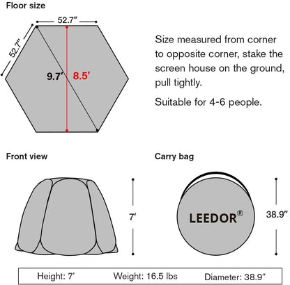 Leedor Cobertura Instantánea con Mosquitero – Pabellón exterior 10'x10' para terraza, protección solar, color gris