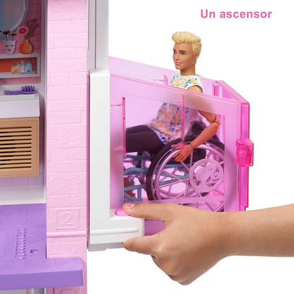 Barbie Casa de Muñecas Dreamhouse - con Piscina, Tobogán y Ascensor - Luces y Sonido - 75+ Piezas - 104 x 109 cm - Regalo para Niños de 3-7 Años, GRG93