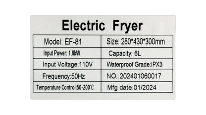 Freidora eléctrica de 1600 W, freidora de mesa de acero inoxidable con gran capacidad, freidora reforzada multifuncional, tanque único comercial de 2,5 galones