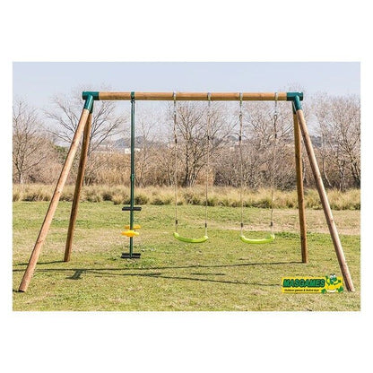 Columpio Triple De Madera Redonda Masgames Etna Xl + Asiento Cara A Cara