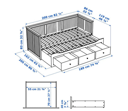 HEMNES Cama día con 3 cajones Gris, 80x200 cm