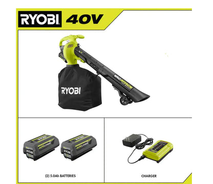 2025 RYOBI RY40451-2B 40V Vac Attack Aspiradora de Hojas Inalámbrica/Mulchadora con (2) Baterías de 5.0 Ah y (1) Cargador