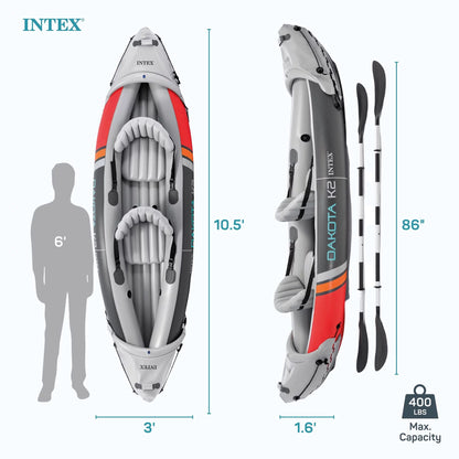 2025 Intex Dakota K2 Kayak inflable de vinilo para 2 personas, con remos y bomba – Caja abierta