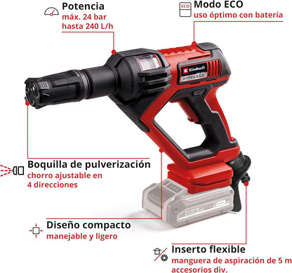 Einhell Pressure Washer Gun with HYPRESSO 18/24.1 Power X-Change Battery (18 V, 24 Bar, Mobile Cleaning and Watering, 240 L/h, Incl. Accessories, Without Battery or Charger)
