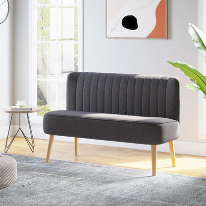 Sofá moderno de lino para 2 plazas, sofá compacto con acolchado y patas de madera, gris