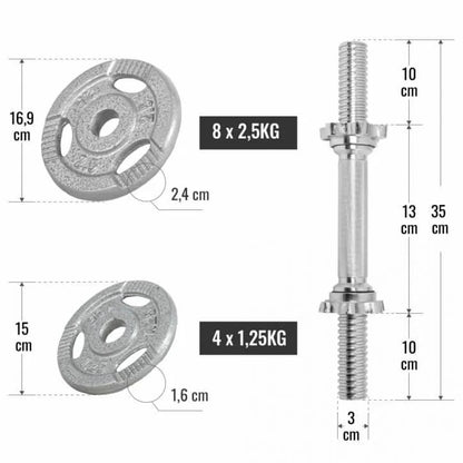 2025 Set de mancuernas cortas de fundición Gripper 30 kg plateado