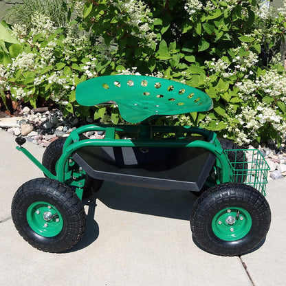 2025 Carrito de Jardín Rodante Sunnydaze con Asiento de Trabajo y Manillar de Dirección