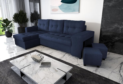 NAWSTOL - Sofa narożna Leon z funkcją spania i skrzynią na pościel – nowoczesna sofa do salonu – możliwość montażu z lewej lub prawej strony (szara + biała sztuczna skóra)