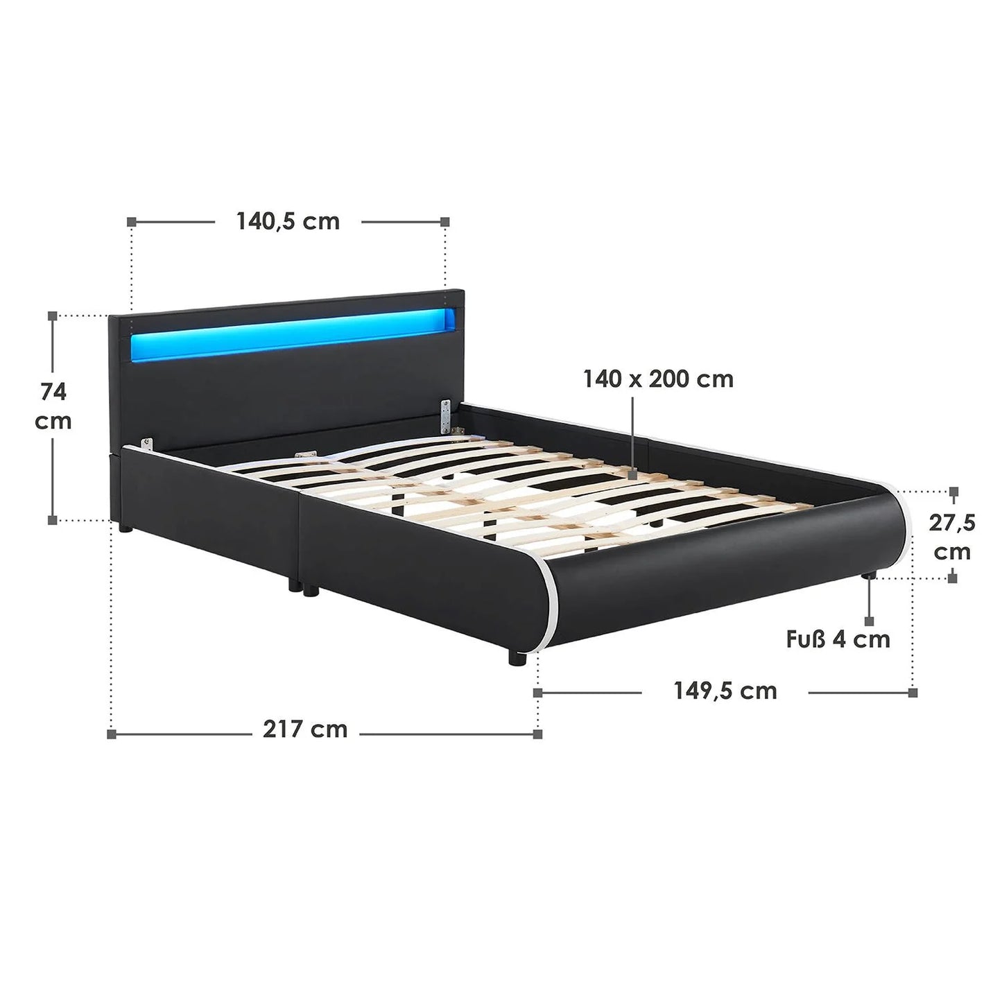 2025 Cama tapizada Sevilla 140x200 cm en blanco