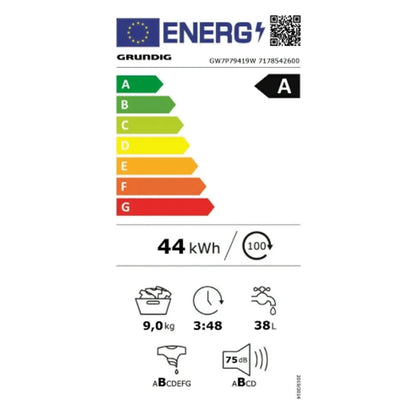 2025 Lavadora Grundig GW7P79419W de carga frontal 9 kg, 1400 rpm, blanca