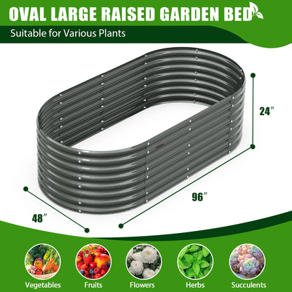 2025 TRAMULL Jardinera elevada en acero galvanizado, 244 x 122 x 60 cm, ovalada, modular, para exterior (Gris cuarzo)