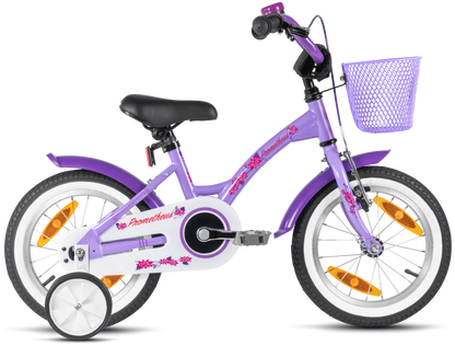 2025 Bicicleta Infantil de 14 Pulgadas con Ruedas de Apoyo, Violeta y Blanco, desde 3-4 Años