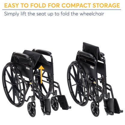 2025 Silla de ruedas Drive Medical Silver Sport 1 con reposabrazos completos y reposapiés removibles y abatibles