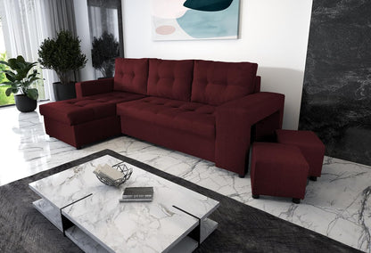 NAWSTOL - Sofa narożna Leon z funkcją spania i skrzynią na pościel – nowoczesna sofa do salonu – możliwość montażu z lewej lub prawej strony (szara + biała sztuczna skóra)