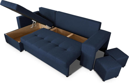 NAWSTOL - Sofa narożna Leon z funkcją spania i skrzynią na pościel – nowoczesna sofa do salonu – możliwość montażu z lewej lub prawej strony (szara + biała sztuczna skóra)