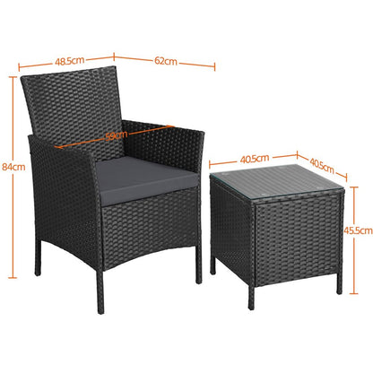 Conjunto De Mesa Y Sillas Exterior Para Balcón Jardin Negro
