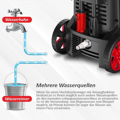 LEHMANN Missouri High Pressure Washer, 2200 W, Max 240 Bar, Flow Rate 480 l/h, 12 m High Pressure Hose, with Accessories - Foam Lance, Adjustable Nozzle, Turbo Nozzle