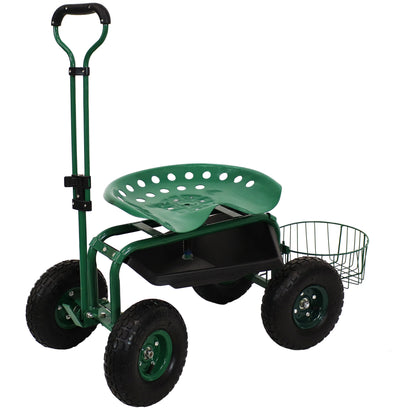 2025 Carrito de Jardín Rodante Sunnydaze con Asiento Giratorio, Manillar y Cesta