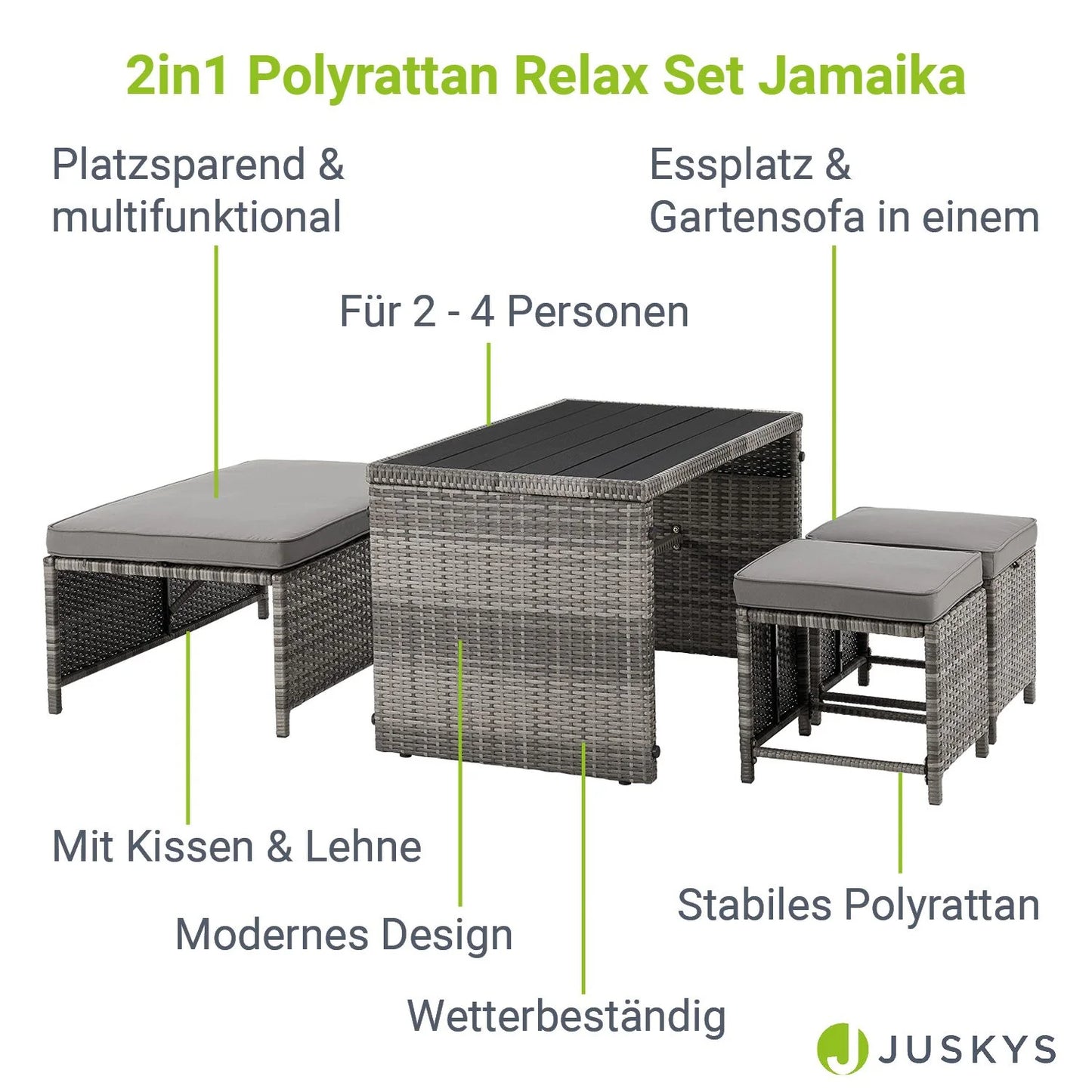 2025 Salón de jardín 2 en 1 de ratán sintético Jamaika – Modular, compacto y elegante